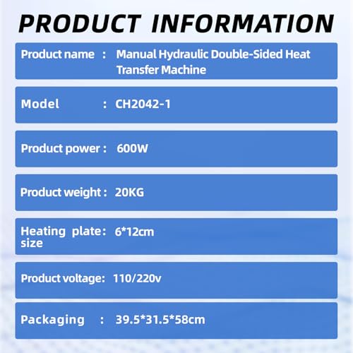 Eatbuy 001SOKKHG Heat Press Machine, 10T Manual Hydraulic Jack Heat Press Machine 600W Dual Heated Platens 2.3X4.7 Inch Heat Press Plates thumb #6
