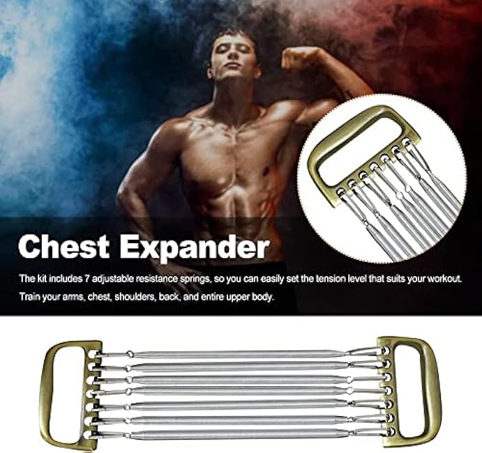 Chest Expander | Arm Training, 7 Tubes Ajustable Arm Strength Trainer, Detachable Exercise Resistance Bands for Home Fitness Muscle Training Body Building