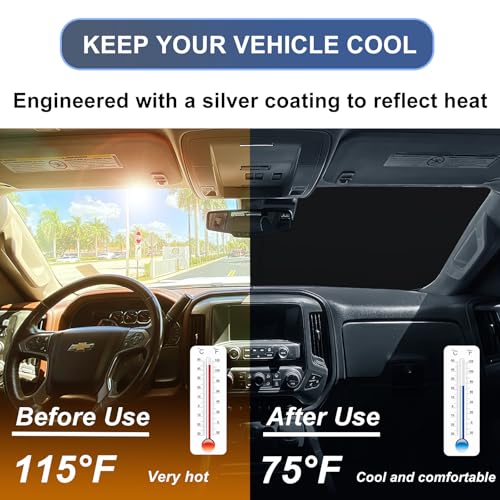 Image of Windshield Sun Shade Foldable for 2014-2018 Chevy Silverado /GMC Sierra 1500 2500HD 3500HD Fully Covered Front Window Shade Sun Visor, Blocks UV Rays and Heat, Keep Cool and Protect Interior