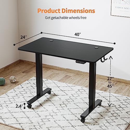 Banti Height Adjustable Electric Standing Desk, 40 X 24 Inches Sit Stand Up Desk, Small Memory Computer Home Office Desk, Black #TOP2
