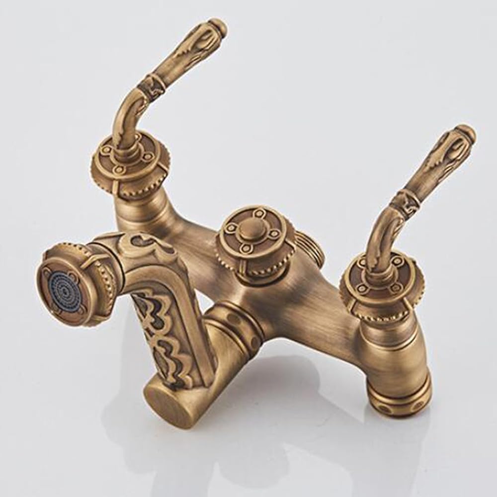 Clawfoot Tub Faucet with Hand Shower 2 Functions Double Cross Handle Wall Mounted Bathtub Faucet Set Brass Hot or Cold Vintage Shower and Tub Faucet Set,Bathroom Basin Faucet (Color:B)