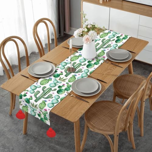 Chemin de table de Noël cactus vert 35x152 cm avec pompon pour salle à manger