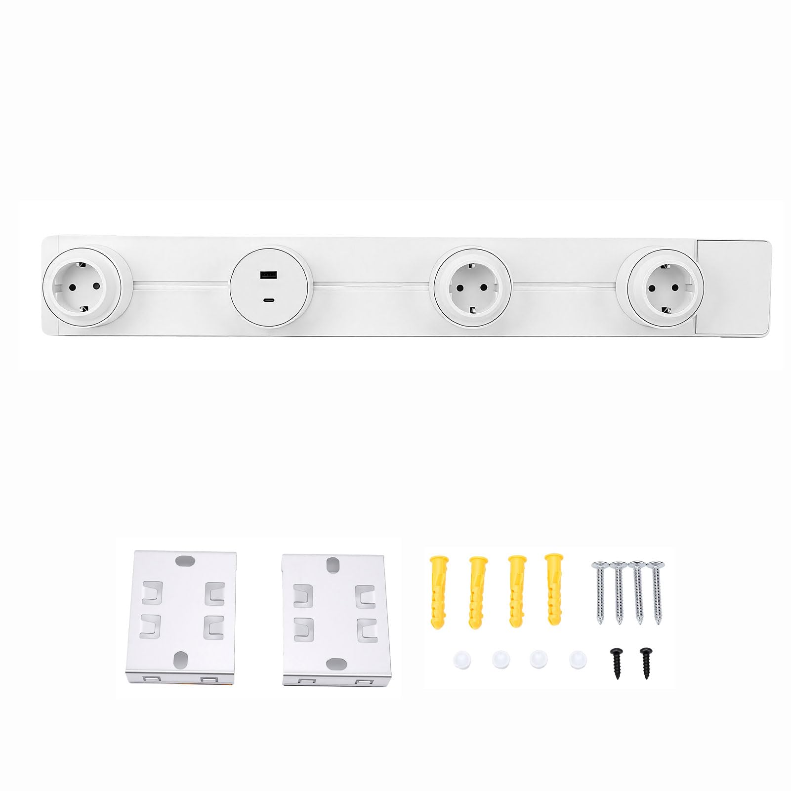 SEAFRONT Gniazdo Szynowe 60 Cm 10 W, Gniazdko Elektryczne, Białe | Listwa zasilająca do montażu na ścianie, gniazdo z 2 bolcami, porty USB A USB C, komputer trudnopalny, domowe urządzenia