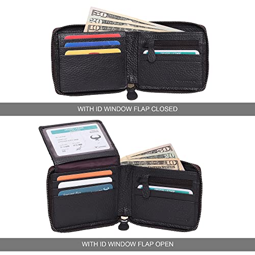 Men RFID Blocking Wallet - Genuine Cowhide Leather - Bifold Zip-around - Parent2