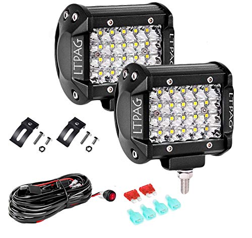 LTPAG 2pcs Focos LED Tractor, 4" 144W 14400LM Faros Trabajo LED 12V-24V Barra LED IP68 Impermeable Luz de Niebla con cable de 300 W, 12 V-48 V, 40 A, 2 unidades, Focos LED Tractor para SUV,ATV,Camión Cover