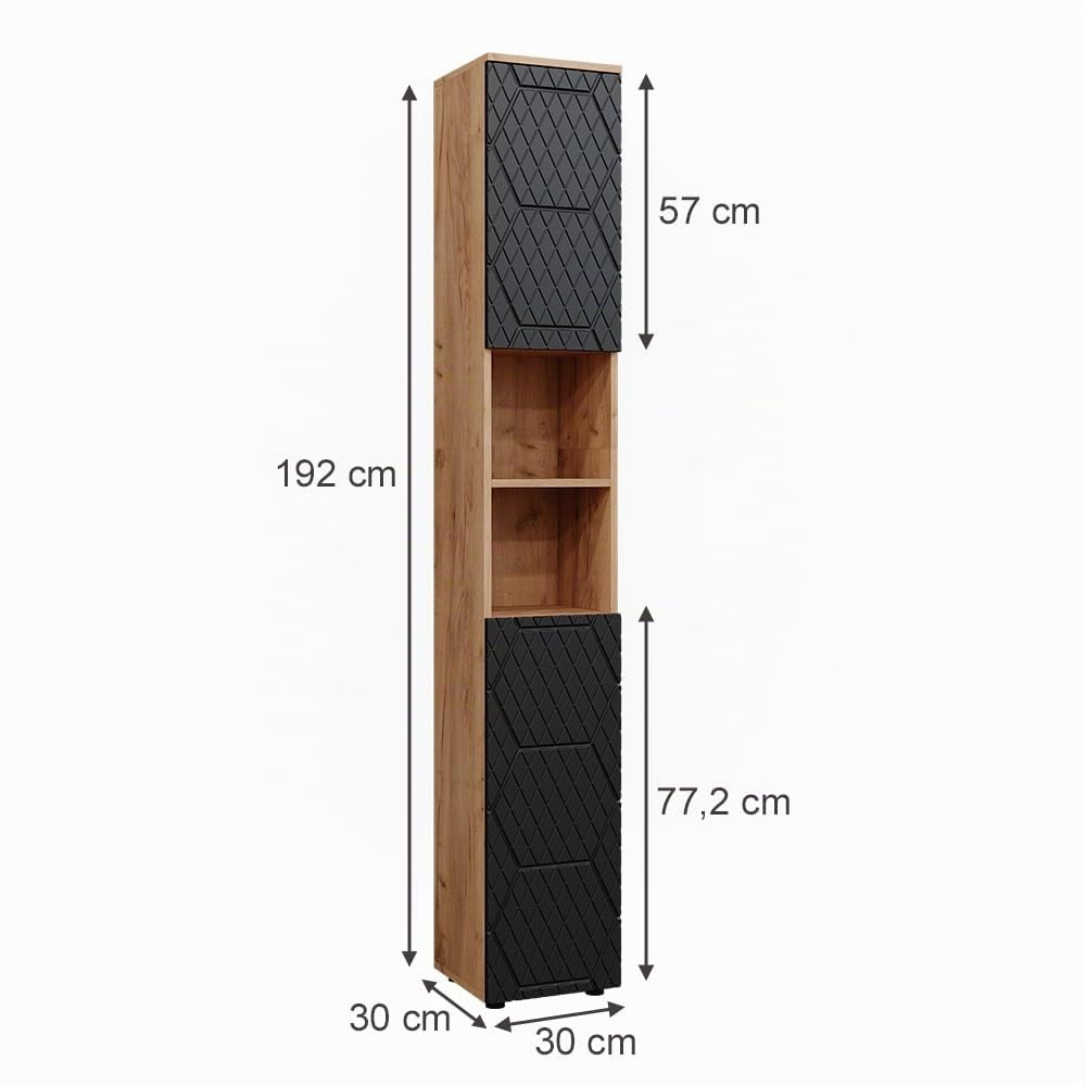 Vicco Armario de baño Irma Antracita con Estructura de Panal 30x192 cm | para guardar artículos de baño y compatible con la serie Irma