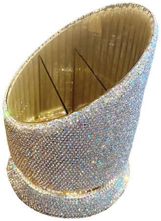 Bling Dazzling Stylish Rhinestones Cosmetic Makeup Organizer for Desk, Vanity Lipstick, Brushes, Bottles, Office Pens Holders Shining Cosmetic Display Cases -White