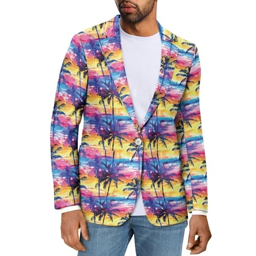 LJMKZJN Colorful Palm Mens Dress Casual Suit Lapel Slim Fit