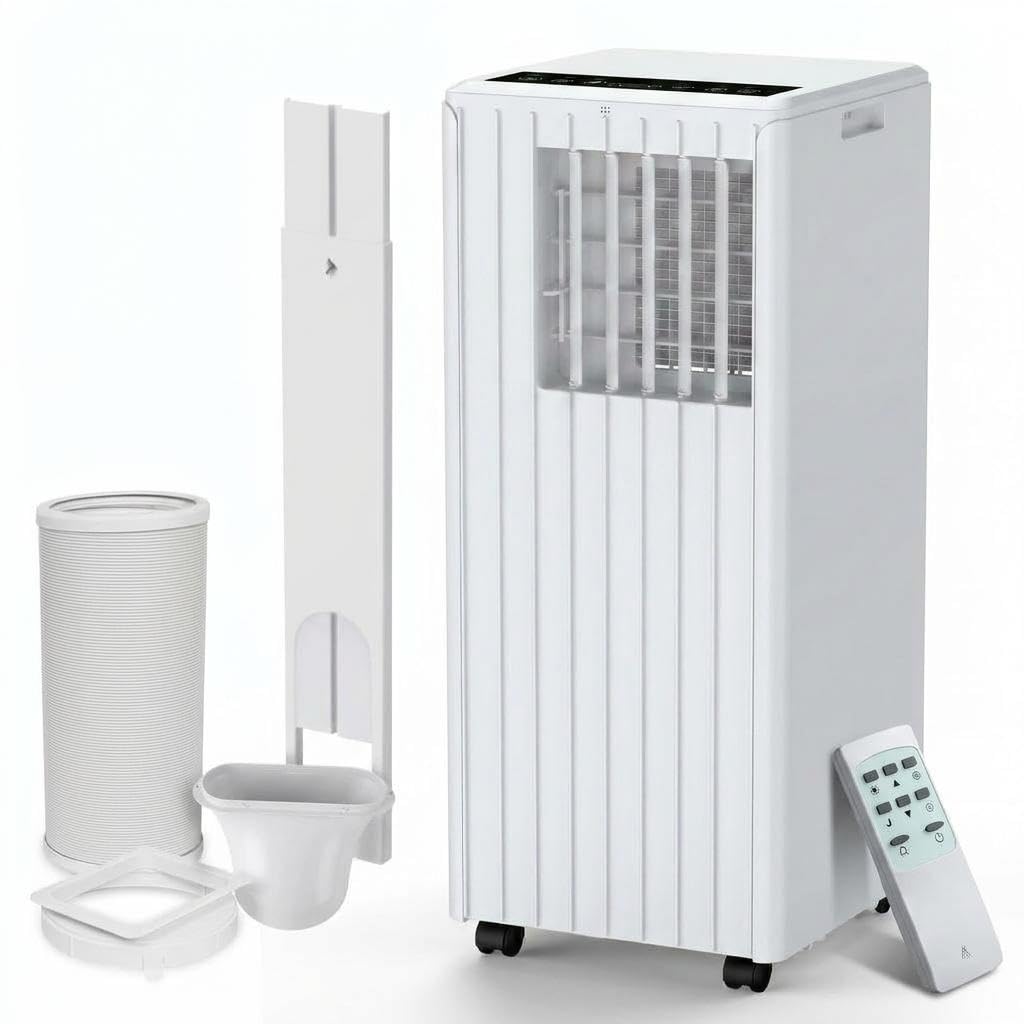 Aire Acondicionado Portátil 9000 BTU 3 en 1 – Enfriamiento Rápido, Deshumidificador, Ventilador – 2 Velocidades, Temporizador 24H, modo Sueño, Mando, Bajo Consumo, R290, Ruedas, hasta 32m²