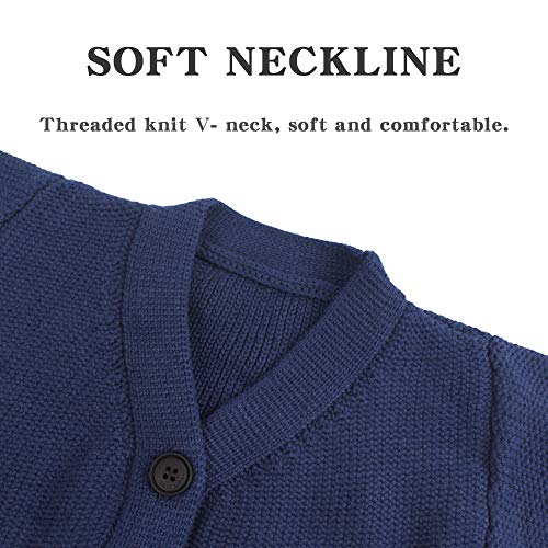 Casaco de algodão com botão e manga comprida e gola V Peecabe Baby Boy Girl Sweater, Azul marino, 3T