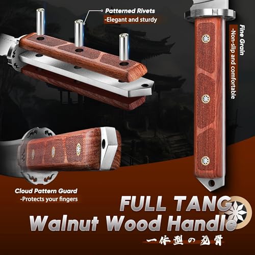 Image of Dream Reach Japanese Tanto Knife, Fixed Blade Knife with Leather Sheath for Back, Survival Knives with Wood Handle, Samurai Knives for Camping Outdoor, Collection Gift for Men