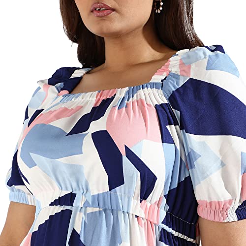 Image of Instafab Plus Women's Multicolour Printed Midi Length Short Sleeve Regular Fit Wrap Dress for Casual Wear | Modern Clothing Dress Crafted with Comfort Fit for Everyday Wear, 3XL