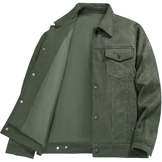 Cromoncent Jaqueta masculina de camurça, vintage, estilo caminhoneiro, Verde militar, P