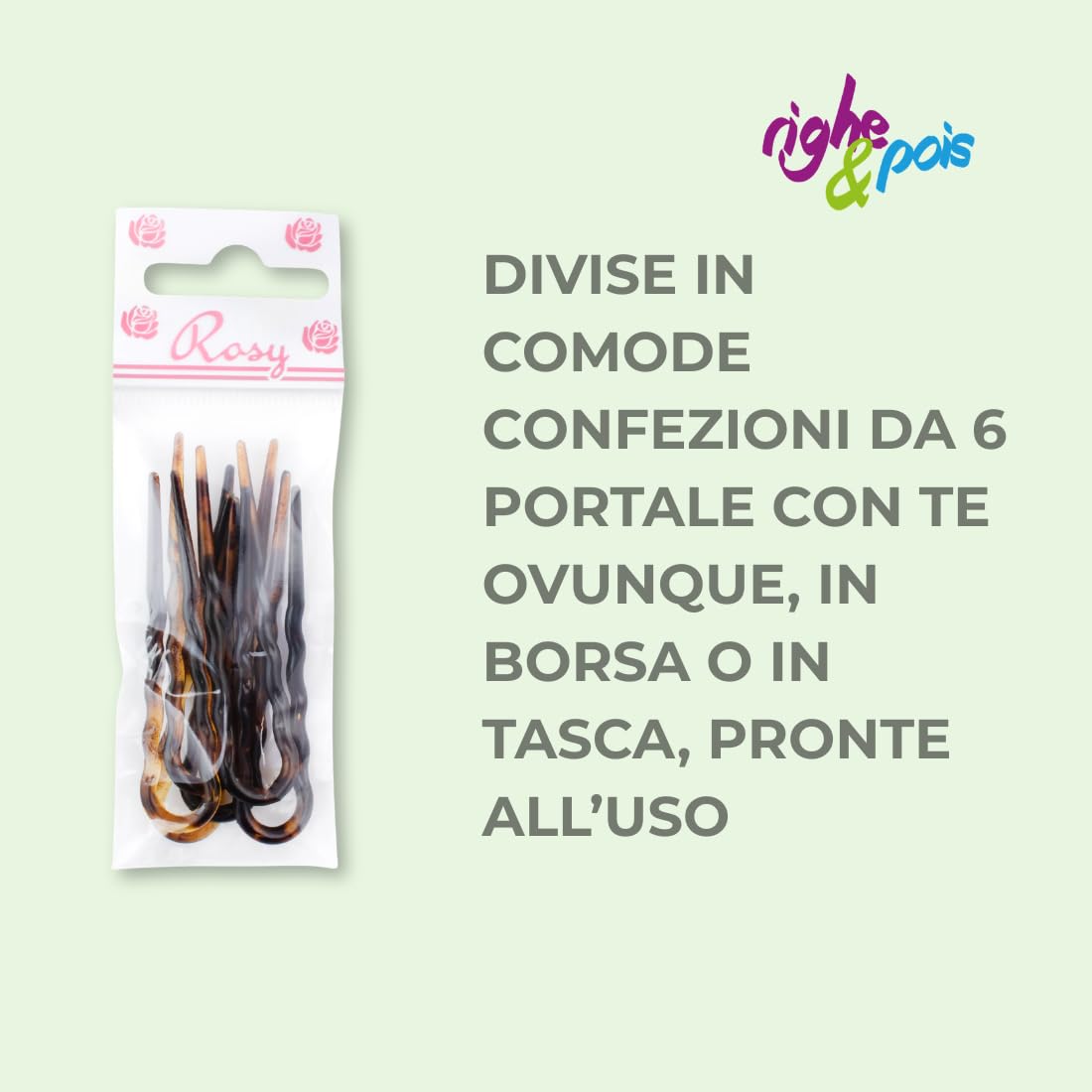 Righe e Pois 6 Forcine Per Capelli CM 07 Marrone Tartarugato - PEZZI 6 - Fermacapelli MADE IN ITALY, 6 Forcelle Capelli Classiche e Ondulate in Acetato di Cellulosa - set da 6
