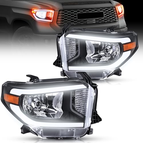 Image of Nilight LED DRL Headlight Assembly Compatible with 2014 2015 2016 2017 2018 2019 2020 2021 Toyota Tundra Clean Lens Black Housing Amber Reflector Clear Lens Headlamps Replacement