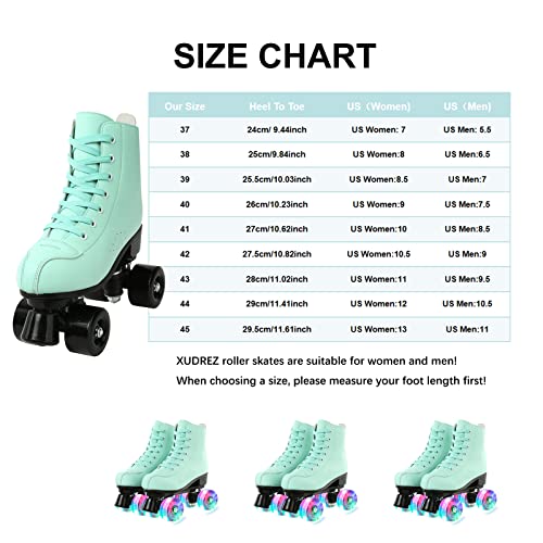 Xudrez Roller Skates For Women Cozy Green Pu Leather High-Top Roller Skates For Beginner, Professional Indoor Outdoor Double-Row Roller Skates With Shoes Bag (Black Wheel,38) #TOP1