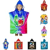 Kinder Bade-Poncho mit Kapuze, 55x110cm, versch. Motive - König der Löwen, Harry Potter, PJ Masks, Batman, Minnie Mickey Mouse, Bing, Sam Badeponcho Handtuch Bademantel Poncho (PJ Masks)
