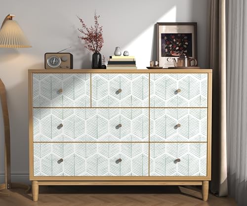 Image of OSECAGE Modern Peel and Stick Wallpaper Boho Contact Paper 17.3''x197'' | Geometric Self Adhesive Wallpaper Removable White and Green Wall Paper Decorative for Bedroom Bathroom Cabinets Decor Vinyl