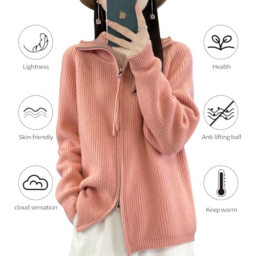 Women's 100% Merino Wool Zip Up Turtleneck 2025 Fall Winter Warm Long Sleeve Knit Cardigan with Coat3