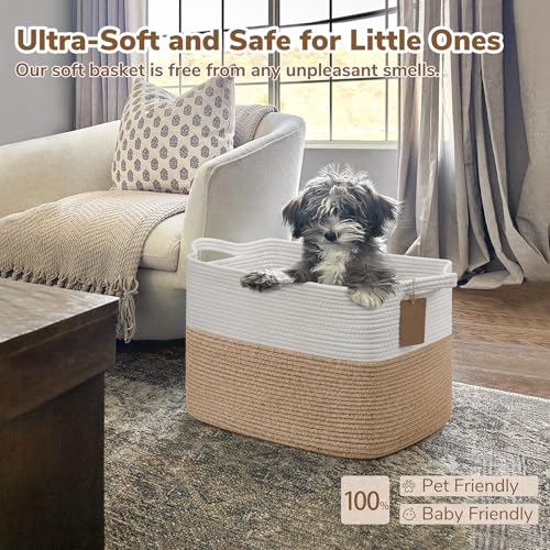 Image of Goodpick 50L Large Woven Rope Storage Basket for Organizing, Jute | 18 inch x 14 inch x 12 inch Decorative Gift Basket for Nursery & Bedroom Organization, Fits Toys, Blankets & Kids Essentials Storage