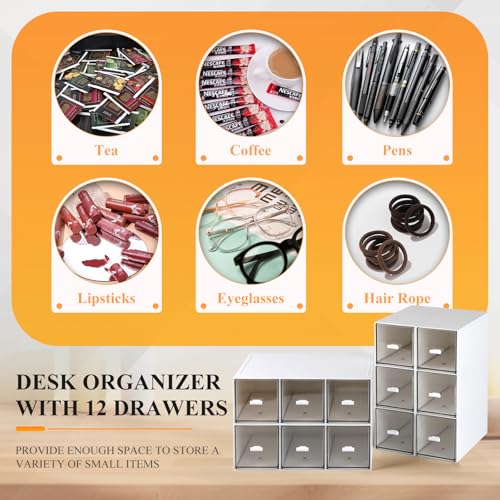 EFUTURETIME 4 Stück Teebox Kunststoff mit 12 Schubladen 22,6x16,5x7,6cm Teebeutel Organizer Stapelbar, Tee Aufbewahrung für Losen Tee, Teebeutel, Kaffee, Zucker, Stift und Kosmetika, Weiß