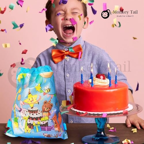 Image of MONKEYTAIL Drawstring Bags for Kids Pack of 12 - Assorted Theme String Bags for Birthday Return Gifts, Party Favors, Goodies, School Events & Travel Use
