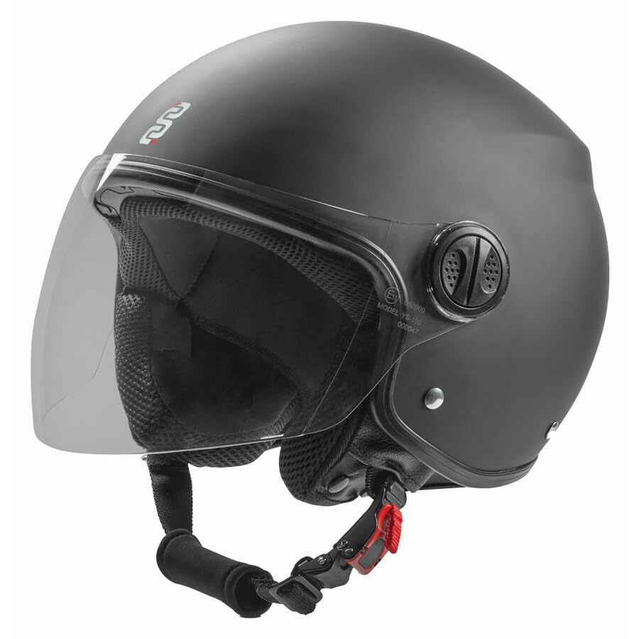 OJ Aria - Casco Jet Moto con Visiera – Casco Aperto Leggero e Confortevole con Sistema di Ventilazione, Interni Rimovibili e Chiusura Sicura, Ideale per Scooter e Uso Urbano
