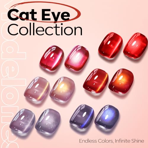 Image of modelones Red Cat Eye Gel Nail Polish Glod Magnetic Glitter Holographic Red Ruby Gel Polish Reflective Jelly Translucent UV Gel Manicure 15 ML