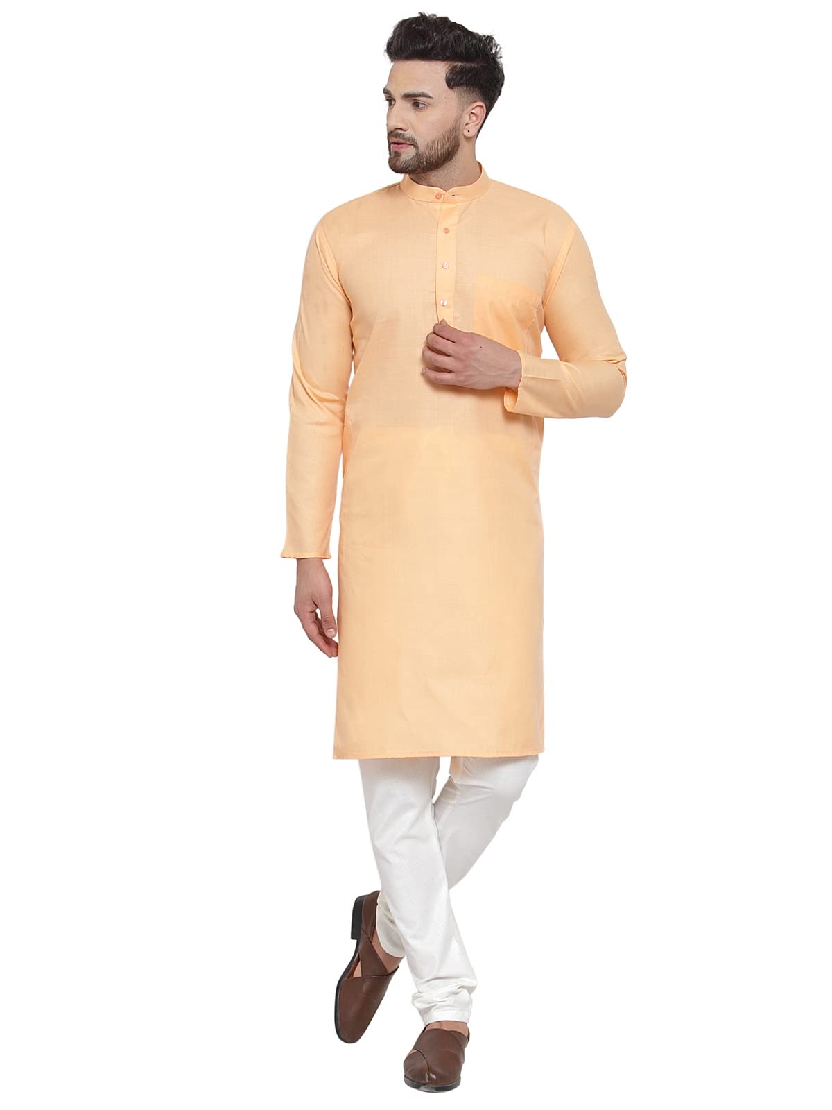 Jompers Men's Cotton Solid Kurta Payjama Sets (Orange, M)