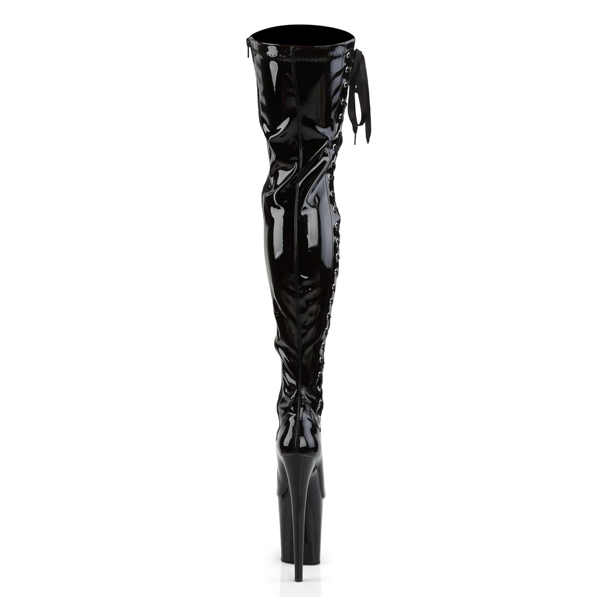 Flamenco-3050 sobre la rodilla botas altas con tacón de aguja, extremadamente alta meseta y la cinta de color negro brillante - Fetiche baile exótico - (UE