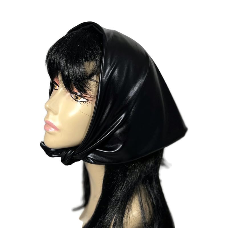 Black Metallic Spandex Bandana Lined Neckerchief Shiny Vegan Hair Scarf Headscarves