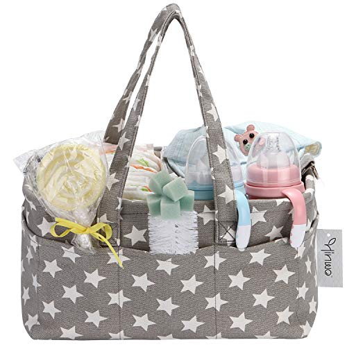 Hinwo - Bolsa para pañales de bebé, 3 compartimentos, organizador portátil para el coche, con separador desmontable y 10 bolsillos invisibles