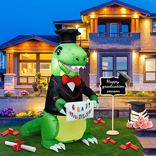 SHDEJTG 5ft Long Graduation Season Inflatable Outdoor Decorations Dr. Dinosaur Inflatable Yard Decorations LED Light Decoration for Holiday Party Garden Lawn