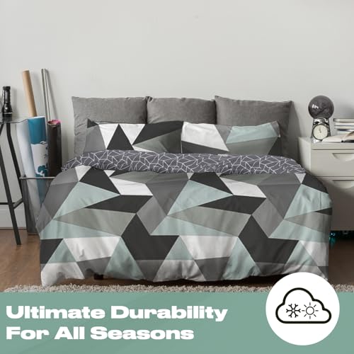 Dreamscene Geometric Shapes SINGLE Duvet Cover with Pillowcase Reversible Bedding Set, Black Grey White - Cosy Home Interiors Dreamscene Geometric Shapes SINGLE Duvet Cover with Pillowcase Reversible Bedding Set, Black Grey White - Image 4