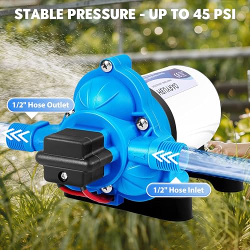 12V Membranpumpe Selbstansaugend 45PSI/3.1Bar 11,6 L/min 96W Elektrisch Druckpumpe mit Auto-Druckschalter Wasserpumpe für Wohnwagen Boot Camper Yacht Garten