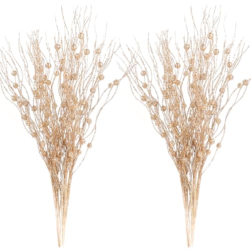 Juego de 12 Rollos de Purpurina Artificial, 41 cm, Tallos de Bayas Espumosas, Ramas Decorativas para Árbol de Navidad, Corona de Adviento, Guirnalda y Corona de Puerta