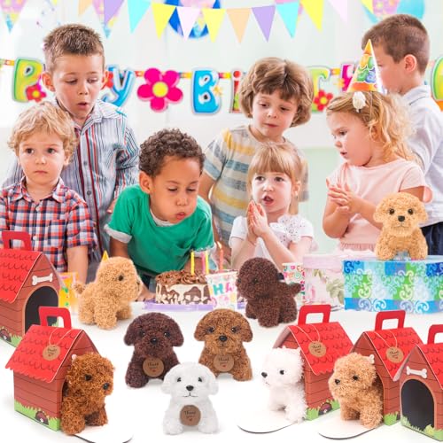 HAPGFS 12 Pcs Mini Plush Puppy Stuffed Dogs with Keychain, Adopt A Pet Dog Party Favors Goodie Bags, Animals Bulk Gift Toys with Carton Dog House for Birthday Party Supplies - Thumbnail 7
