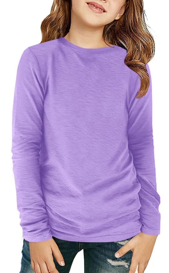 ZDC Girls Long Sleeve T Shirts Kids Crewneck Fall Winter Tops Basic Tees 5-14 Years