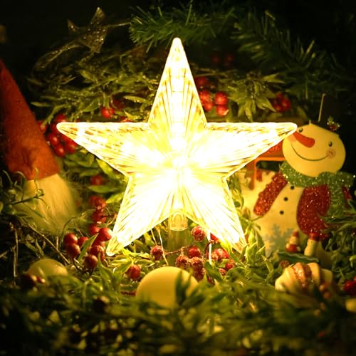 Christmas Tree Topper Star Warm White Light,Star Tree Topper for Christmas Tree Decoration Xmas Tree Topper with 30 LED Lights USB or Battery Operated 8.7 Inch - Image 2