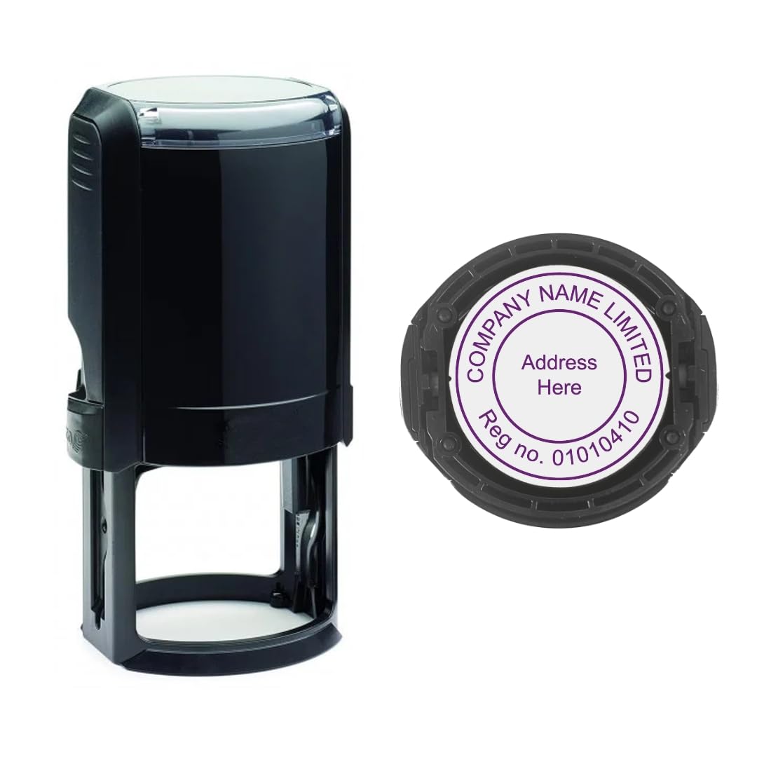 Company Custom Made Circular Self Inking Stamp - Large Size 42mm x 42mm Professional Business Stamper - Violet Ink