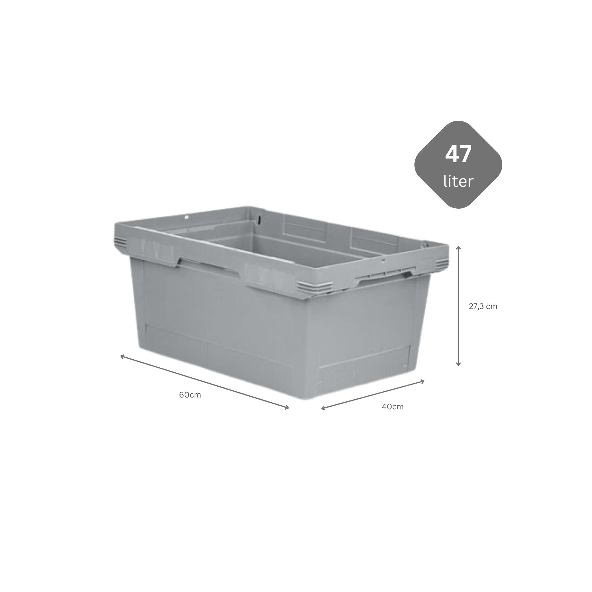 PROREGAL Bac de transport conique empilable gris | HxLxP 27x40x60cm | 47 litres | Bac Euro, Eurobox, boîtes de rangement, empilables, caisse de transport