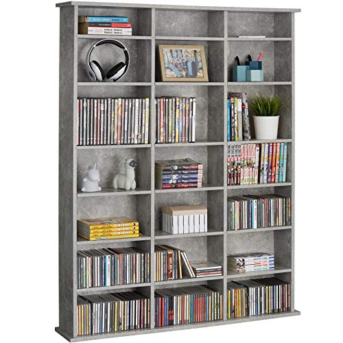 TecTake Bibliothèque Rangement CD/DVD/Manga - 18 Tablettes - Multiple Colors (Gris Béton) – Image 4