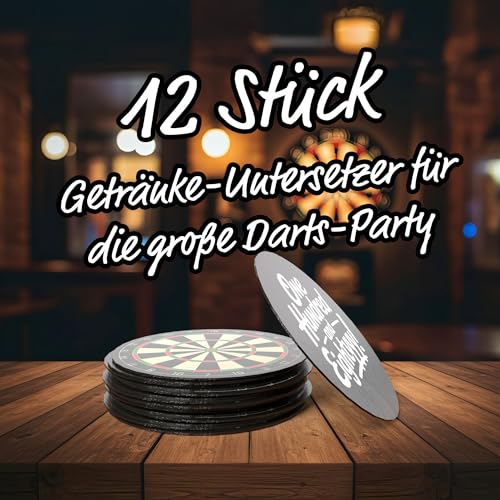 Creatastic - Dart Zubehör Untersetzer Gläser 12 Stück – Bierdeckel lustig mit Dartscheibe & Spruch – Dart Geschenke für Männer, Darts Glasuntersetzer, Bierdeckel Pappe, Durchmesser 10,7 cm