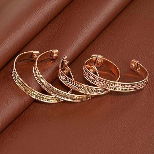 Art Of Creation Handmade Tibetan Set Of 4 Pure Copper Bracelet Cuff Kada Bangle For Men Ans Women From India For Unisex