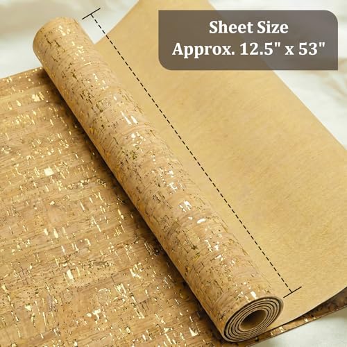 Image of SorenCut Cork Fabric by The Yard for Sewing: Natural Cork and Gold Embellished Craft Fabric Sheet,Glitter Fabric Roll 12.5 * 52 Inch for Earrings and Other HandCrafts DIY Projects