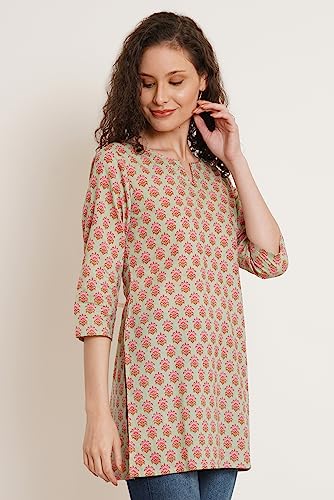 Image of Amazon Brand - Anarva Jaipuri Cotton Printed Short Kurti for Women