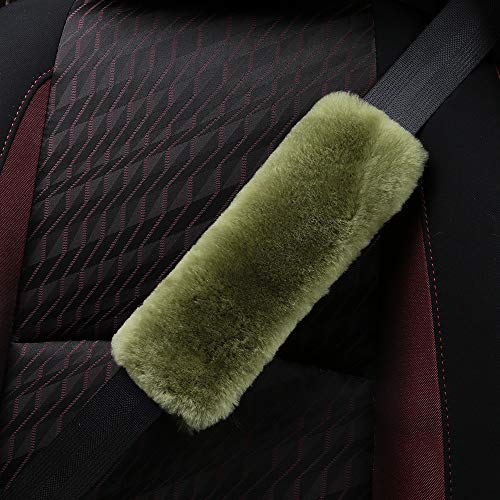 Image of Green 2 Pack Sheepskin Car Seat Belt Cover Pads | Wool Seatbelt Cushions