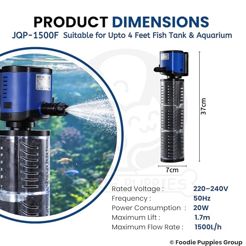 Image of Foodie Puppies Aquarium Internal Sponge Filter Pump (JQF-1500F /20W) for Fish Tanks | ABS Plastic Submersible Silent Aquarium Filter with Efficient Water Filtration, Low Noise Design for Freshwater