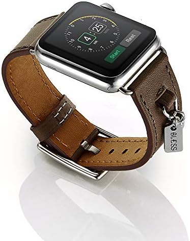 EloBeth 44mm/42mm Leather Band, Buckle Bracelet Pendant Loop Leather Replacement Wristband Compatible with Apple Watch Series 4 44mm Series 3/2 / 1 42mm (Dark Grey)