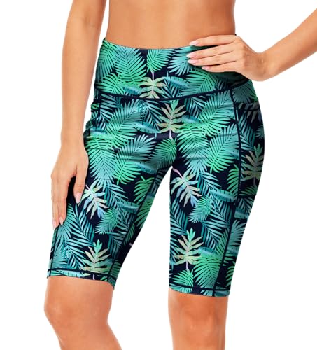 Image of AOBUTE Womens 9 inch /10 inch /11 inch Long Swim Board Shorts High Waisted UPF 50+ Biker Shorts with Pockets